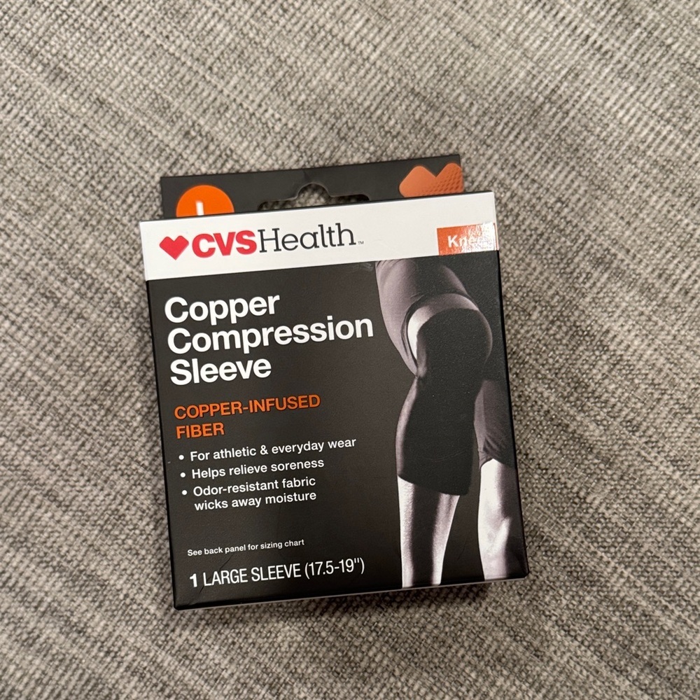 Brand New CVS Health Copper Compression Sleeve for Knee - Black - Size Large